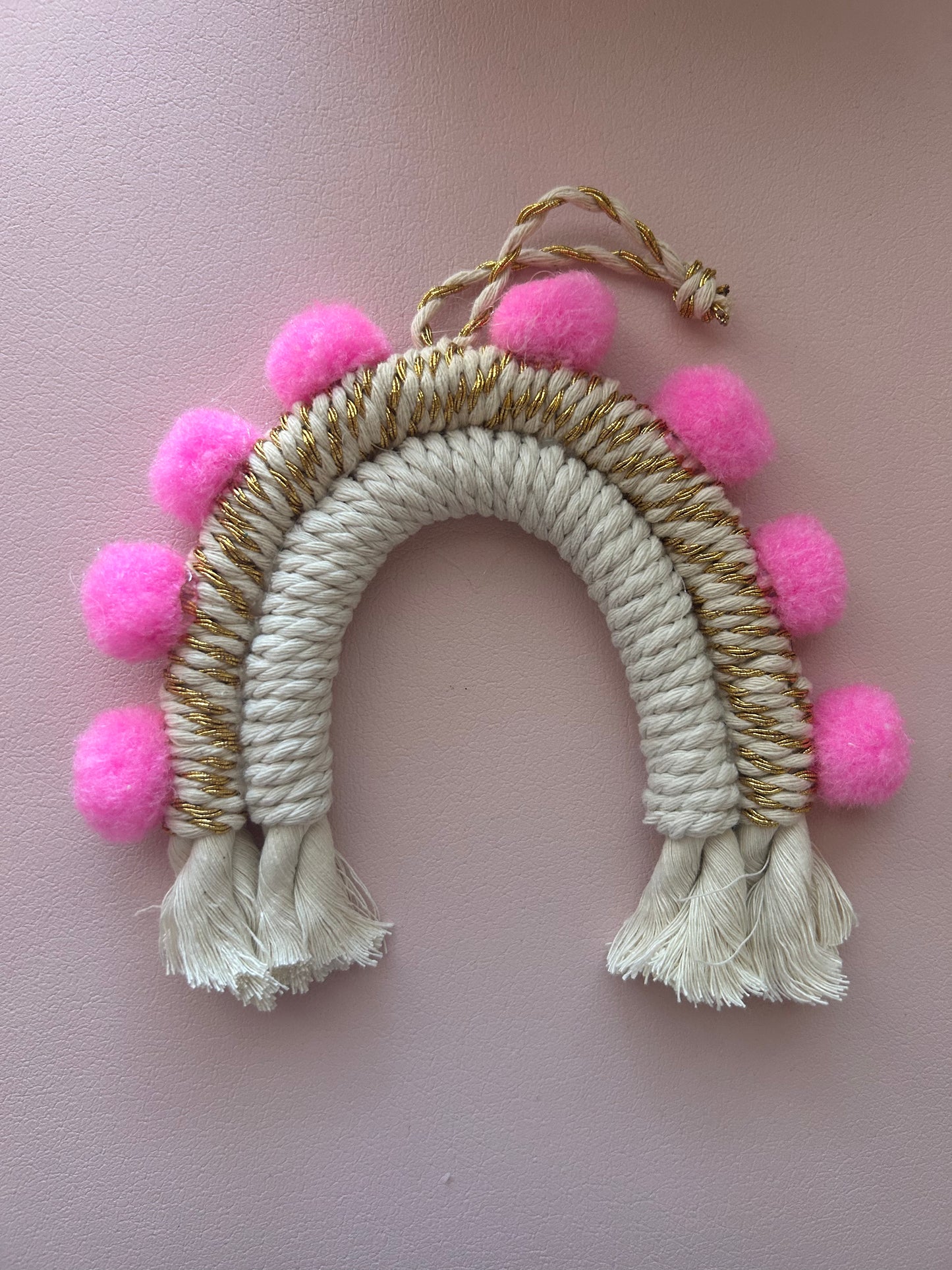 pink pom pom rainbow car charm