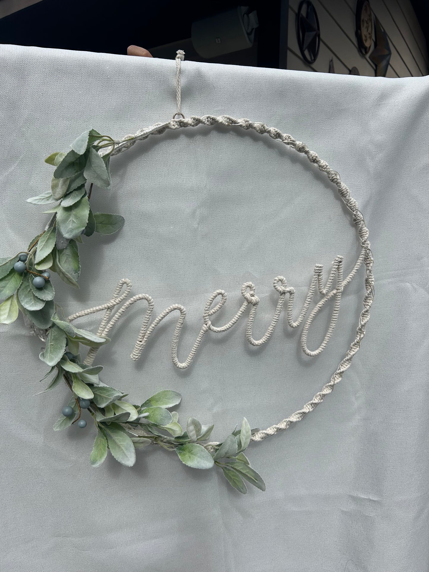 beautiful “merry” wreath with lights