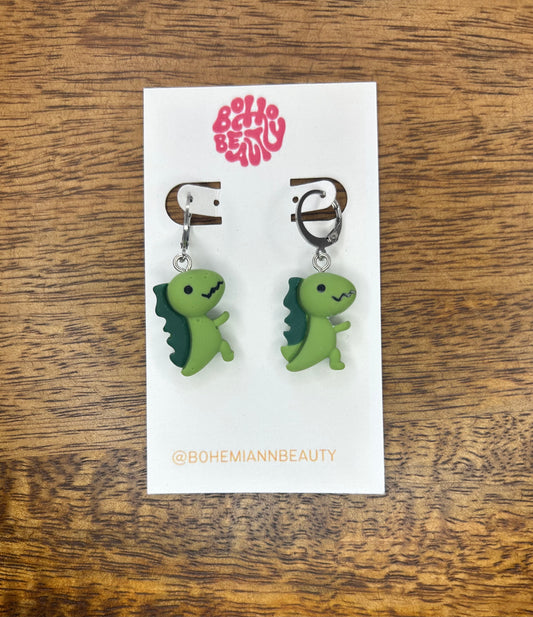 Playful dinosaur charm earrings