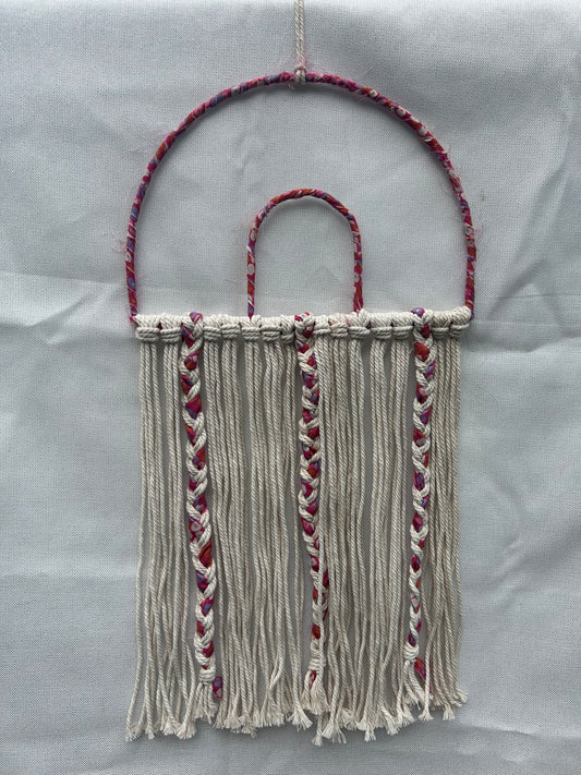 Pink boho rainbow wall hanging